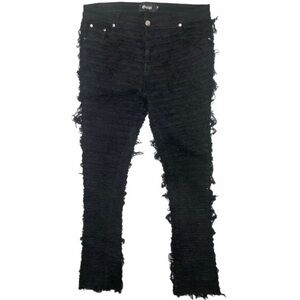 Guapi Jeans Men’s 36x37 Slim Super Stacked Distressed High Rise Black Celebrity